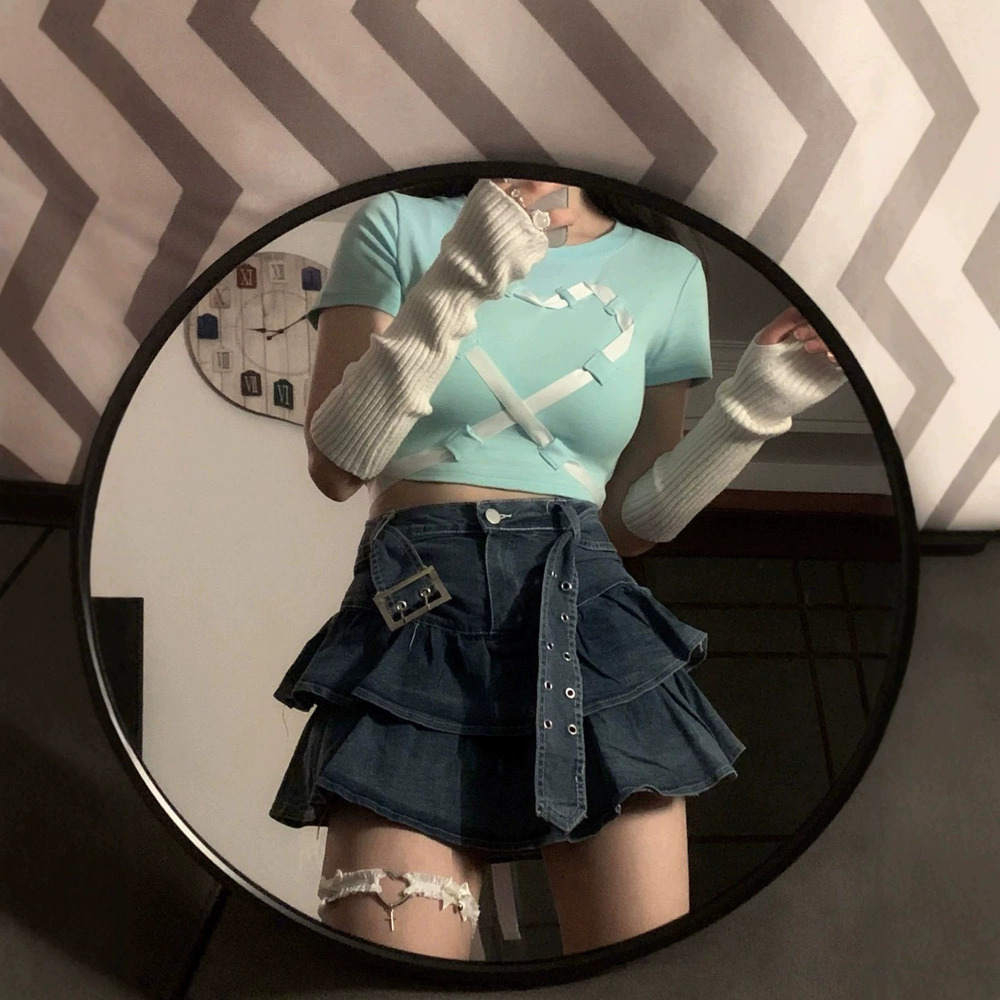 Zara Ruffle Denim Mini Skirt High Waist Bodycon Petite Modest